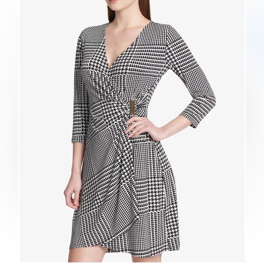 Calvin Klein Houndstooth-Print Wrap Dress